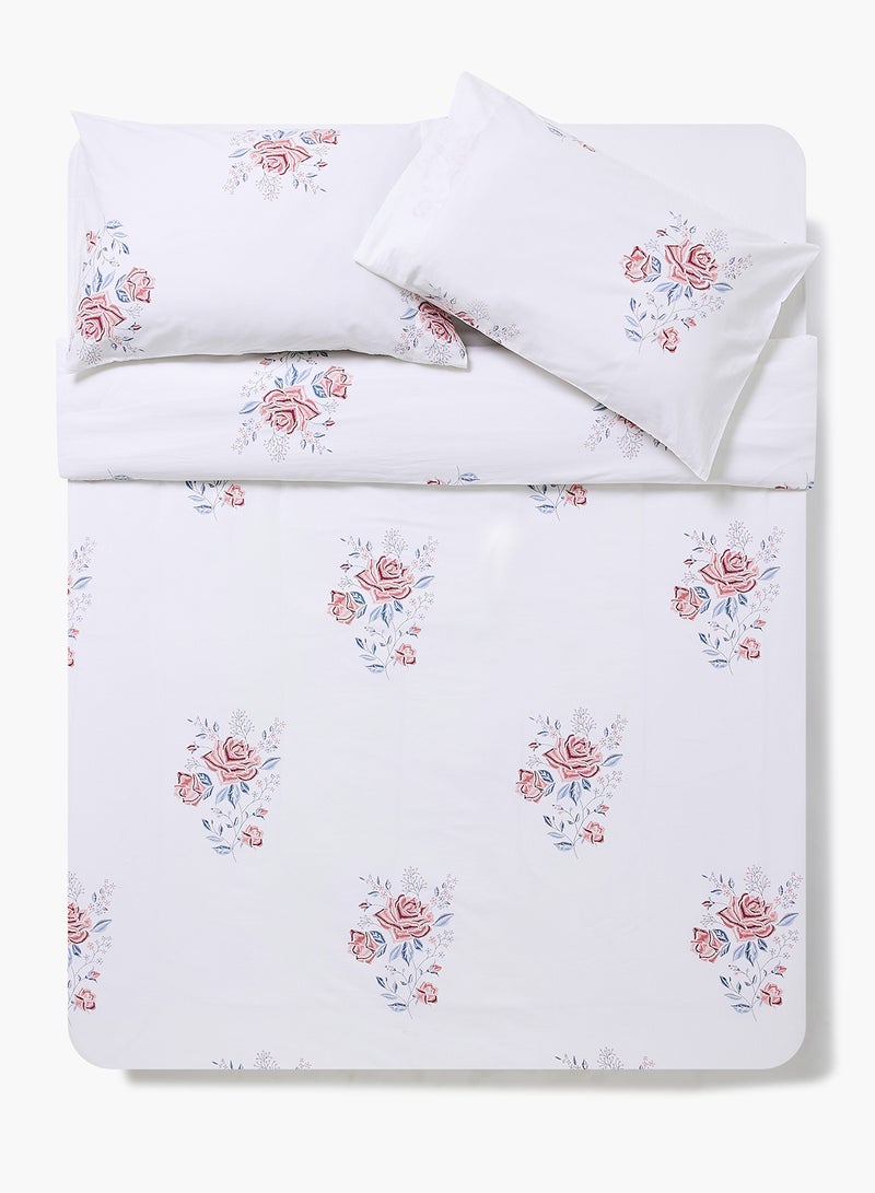 Amal - Duvet Cover Set - With 1 Duvet Cover 200X200 Cm And 2 Pillow Cover 50X75 Cm - 100% Cotton Caroline Percale Rotary Print - 144 Thread Count Cotton White/Red/Blue Queen - Image 1
