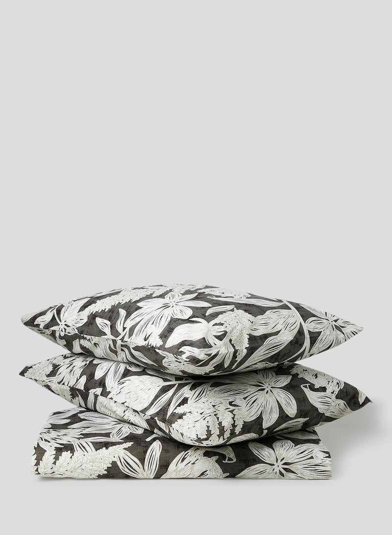 Noon East - Fitted Bedsheet Set Super King  100% Cotton Percale Light Weight Everyday Use 180 TC High Quality 1 Bed Sheet And 2 Pillow Cases Printed Design Charcoal Color Charcoal - Image 1