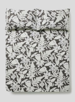 Fitted Bedsheet Set Super King  100% Cotton Percale Light Weight Everyday Use 180 TC High Quality 1 Bed Sheet And 2 Pillow Cases Printed Design Charcoal Color Charcoal