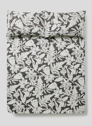 Fitted Bedsheet Set Super King  100% Cotton Percale Light Weight Everyday Use 180 TC High Quality 1 Bed Sheet And 2 Pillow Cases Printed Design Charcoal Color Charcoal - v1637924078/N46569635A_3