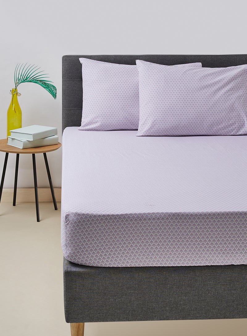 Noon East - Fitted Bedsheet Set King Size  100% Cotton Percale Light Weight Everyday Use 180 TC High Quality 1 Bed Sheet And 2 Pillow Cases Printed Design Grey Color Grey 180 x 200 + 33cm - Image 1