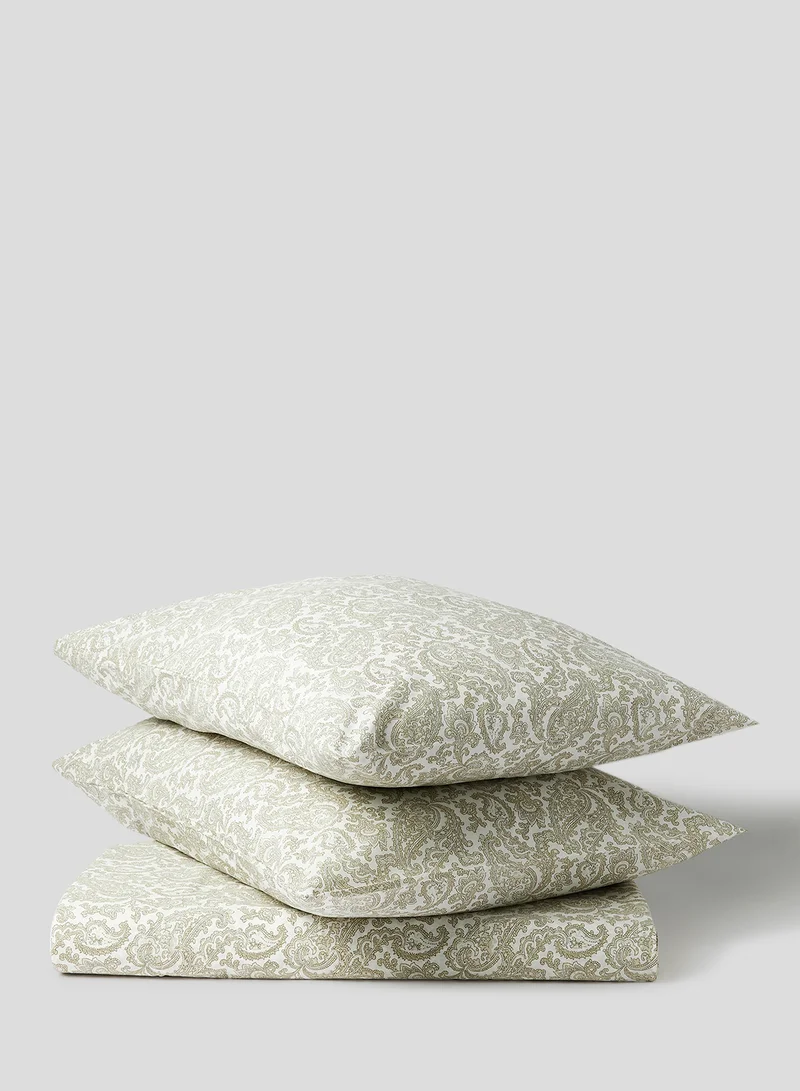Noon East Duvet Cover Set With Pillow Cover 50X75 Cm, Comforter 260X220 Cm - 100% Cotton Udaipur Paisly Percale - 180 Thread Count White/Green Super King none
