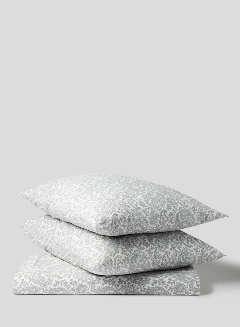 ايست من نون Duvet Cover Set With Pillow Cover 50X75 Cm, Comforter 160X200 Cm - 100% Cotton Udaipur Paisly Percale - 180 Thread Count Grey Printed Twin