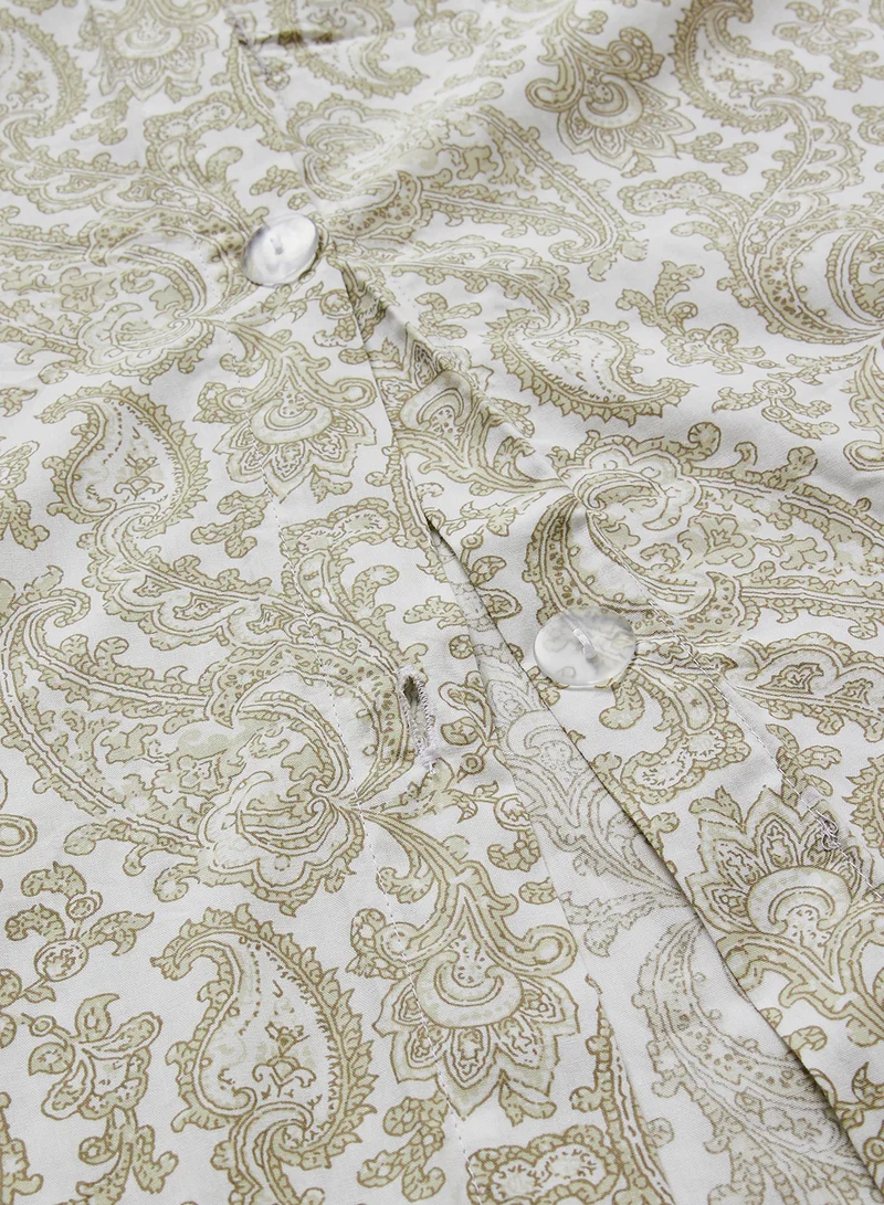 Noon East Duvet Cover Set With Pillow Cover 50X75 Cm, Comforter 260X220 Cm - 100% Cotton Udaipur Paisly Percale - 180 Thread Count White/Green Super King none