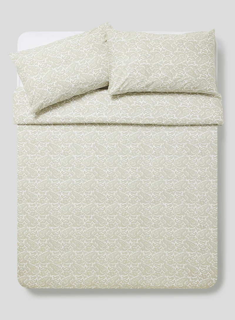 Noon East Duvet Cover Set With Pillow Cover 50X75 Cm, Comforter 260X220 Cm - 100% Cotton Udaipur Paisly Percale - 180 Thread Count White/Green Super King none