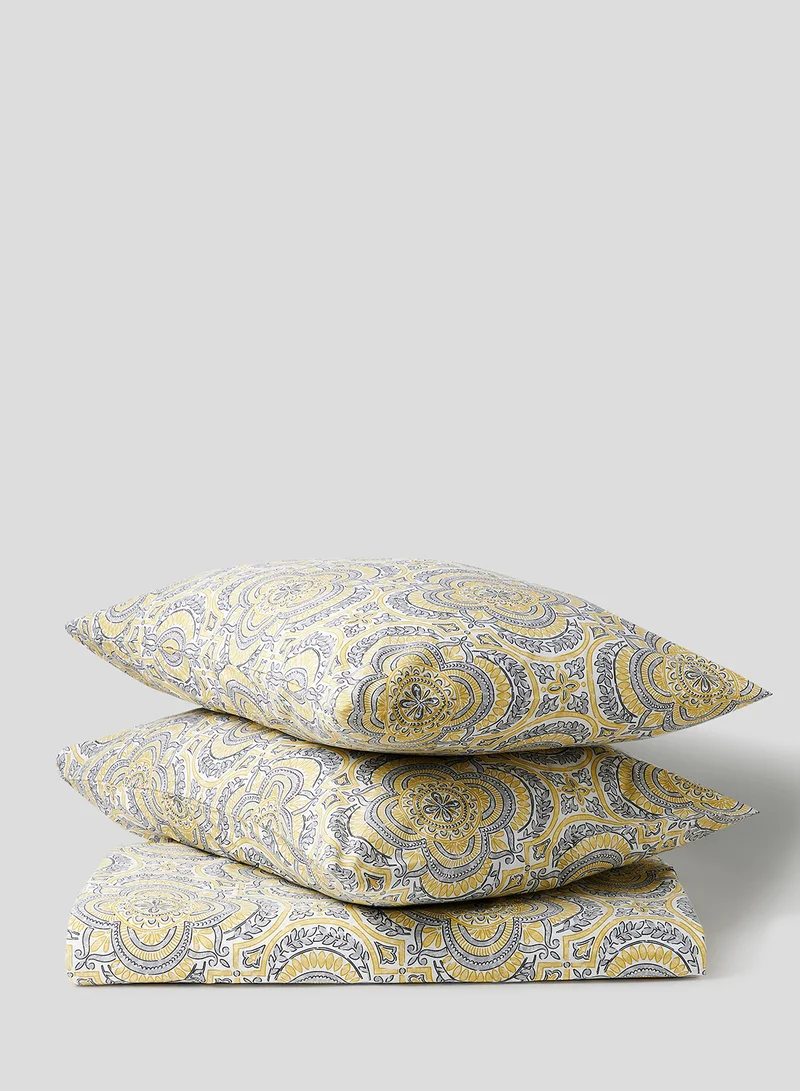 Noon East Duvet Cover Set With Pillow Cover 50X75 Cm, Comforter 260X220 Cm - 100% Cotton Morgan Percale Print Taupe - 180 Thread Count White/Yellow/Grey Super King none