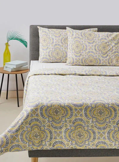 Noon East Duvet Cover Set With Pillow Cover 50X75 Cm, Comforter 260X220 Cm - 100% Cotton Morgan Percale Print Taupe - 180 Thread Count White/Yellow/Grey Super King none