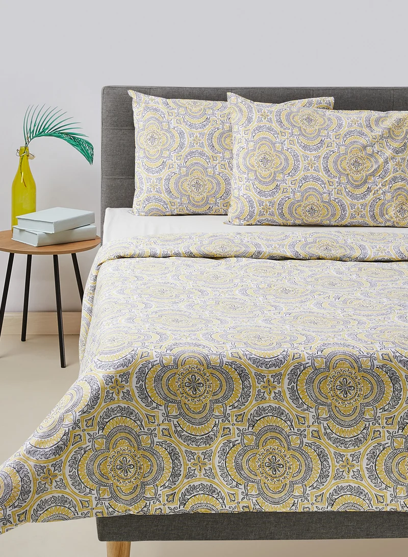 Noon East Duvet Cover Set With Pillow Cover 50X75 Cm, Comforter 260X220 Cm - 100% Cotton Morgan Percale Print Taupe - 180 Thread Count White/Yellow/Grey Super King none