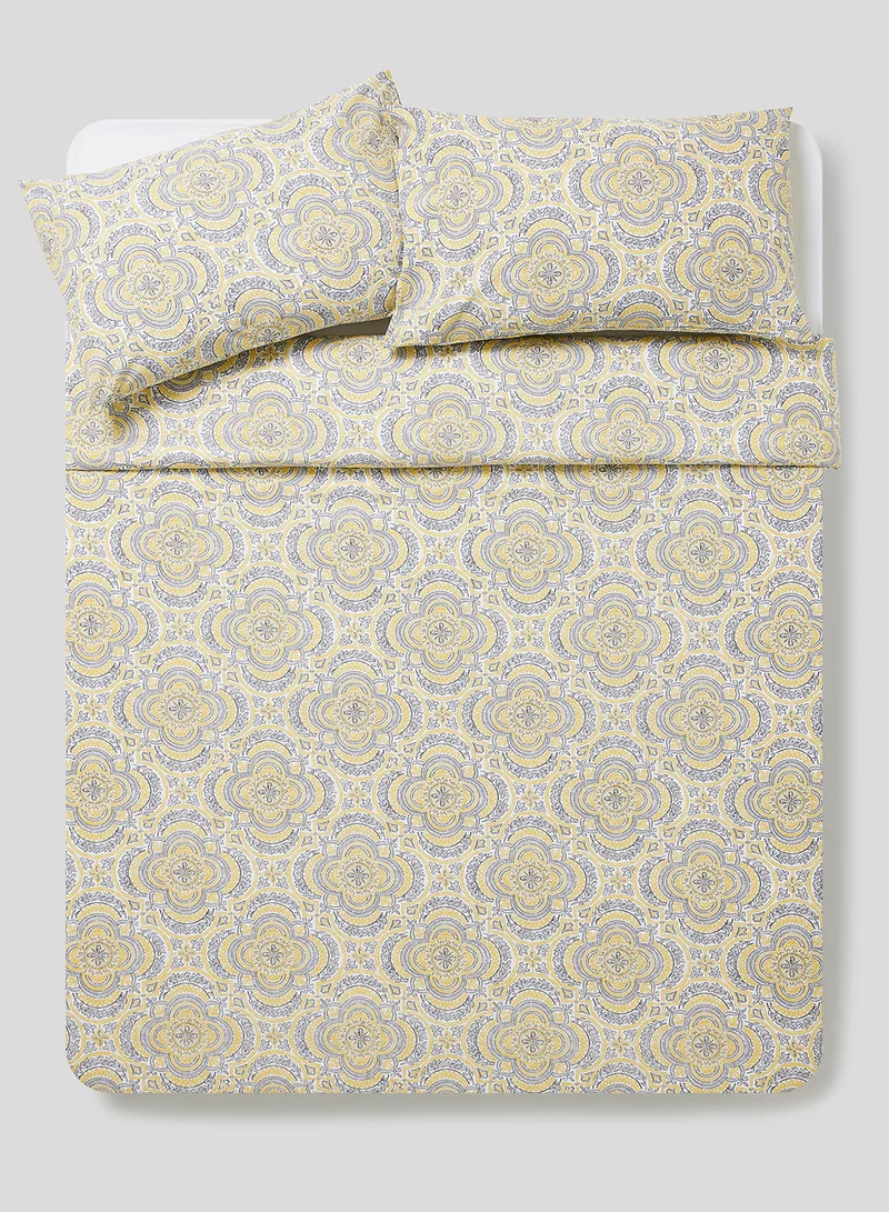 Noon East Duvet Cover Set With Pillow Cover 50X75 Cm, Comforter 260X220 Cm - 100% Cotton Morgan Percale Print Taupe - 180 Thread Count White/Yellow/Grey Super King none