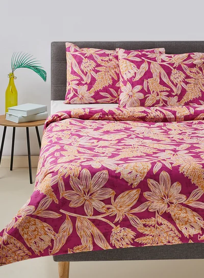 Noon East Duvet Cover Set With Pillow Cover 50X75 Cm, Comforter 160X200 Cm - 100% Cotton Delray Percale Print Fuschia - 180 Thread Count Carlet Voilet Twin