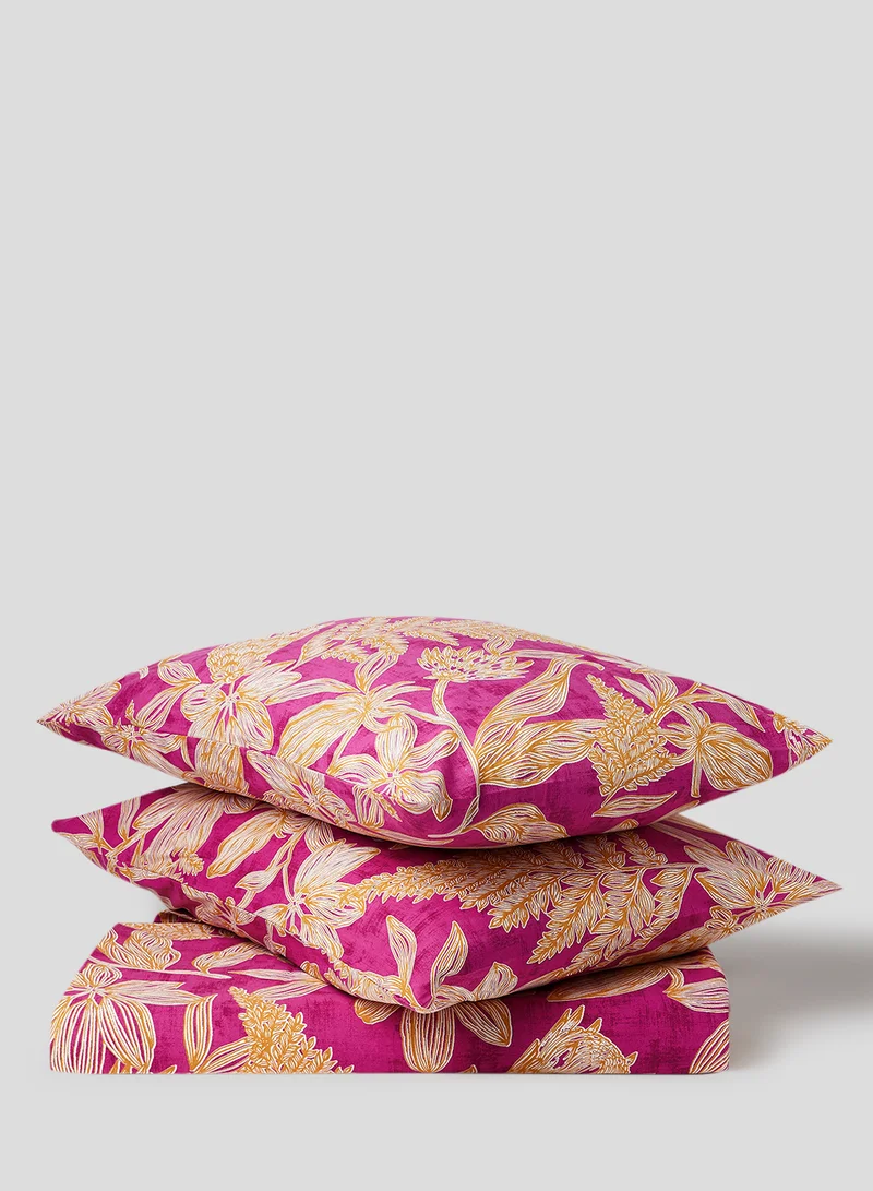 Noon East Duvet Cover Set - With 1 Duvet Cover 200X200 Cm And 2 Pillow Cover 50X75 Cm - 100% Cotton Delray Percale Print Fuschia - 180 Thread Count Pink/Mustard Yellow Queen