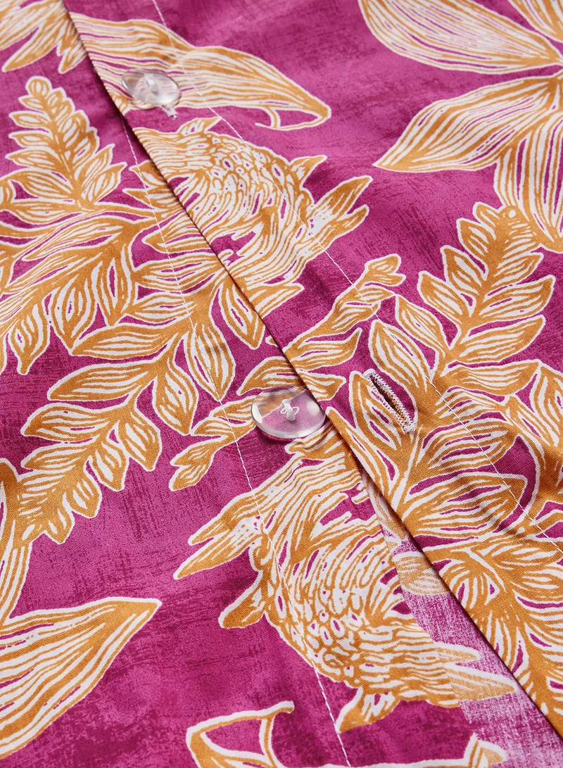Noon East Duvet Cover Set - With 1 Duvet Cover 200X200 Cm And 2 Pillow Cover 50X75 Cm - 100% Cotton Delray Percale Print Fuschia - 180 Thread Count Pink/Mustard Yellow Queen