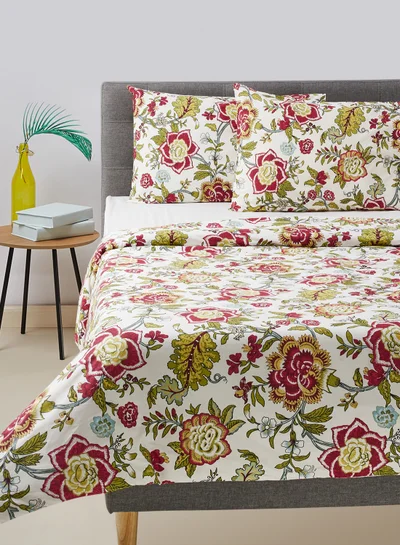 Noon East Duvet Cover Set With Pillow Cover 50X75 Cm, Comforter 160X200 Cm - 100% Cotton Abigail Percale - 180 Thread Count White/Red/Green Twin