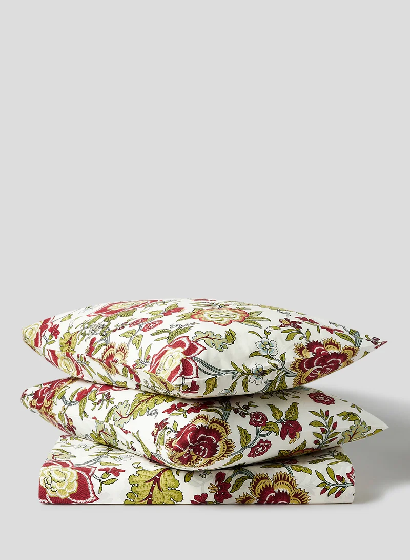 Noon East Duvet Cover Set With Pillow Cover 50X75 Cm, Comforter 260X220 Cm - 100% Cotton Abigail Percale Print Garnet - 180 Thread Count White/Cherry Red Super King