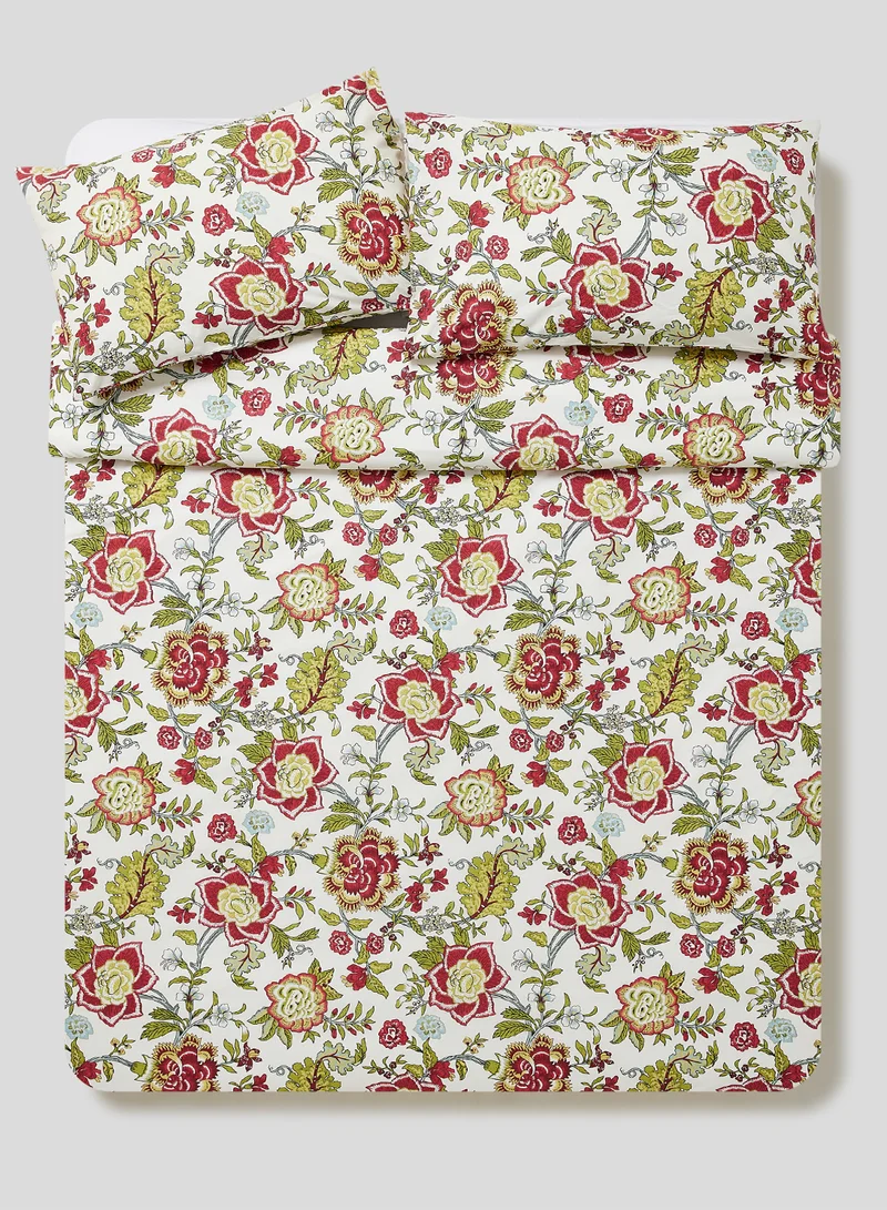 Noon East Duvet Cover Set With Pillow Cover 50X75 Cm, Comforter 260X220 Cm - 100% Cotton Abigail Percale Print Garnet - 180 Thread Count White/Cherry Red Super King