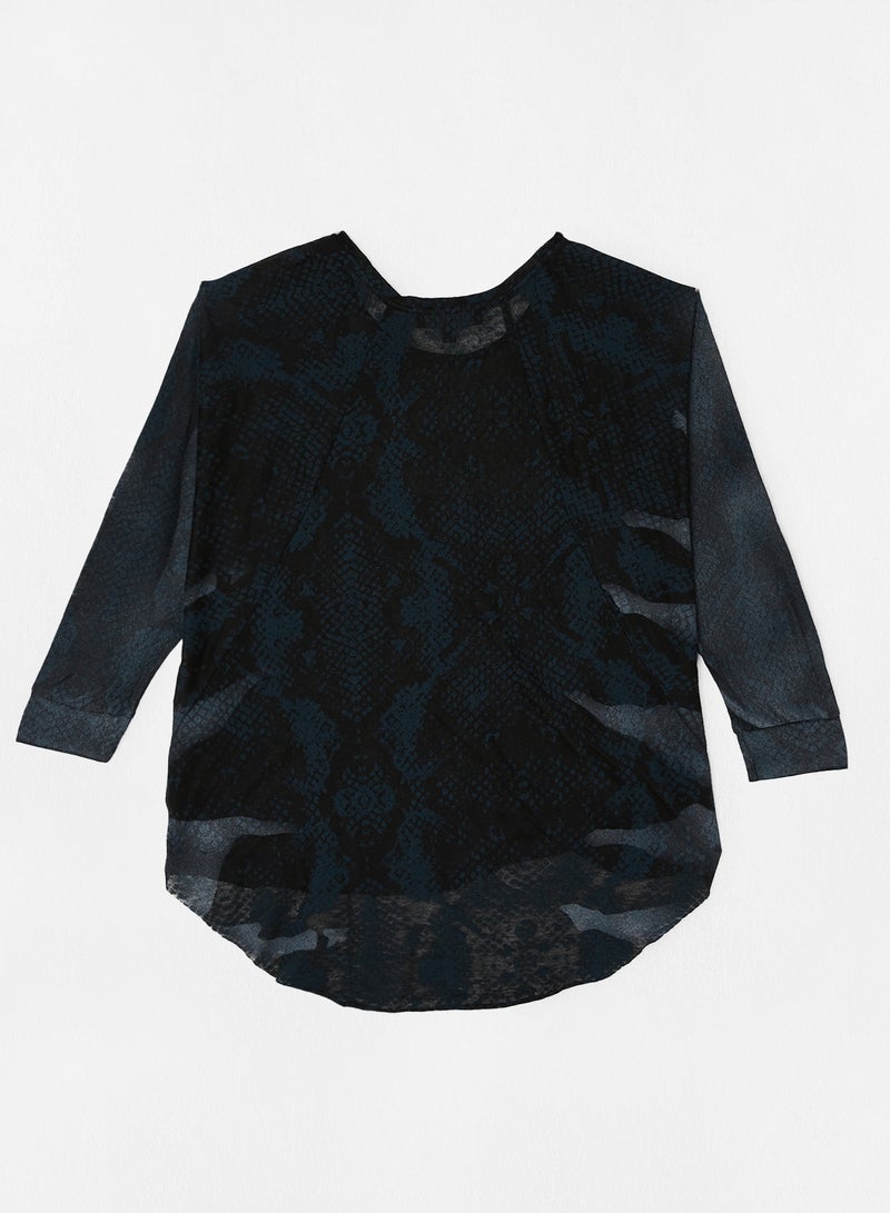 Aila Printed Three-Quarter Sleeve T-Shirt Black  - Image 2