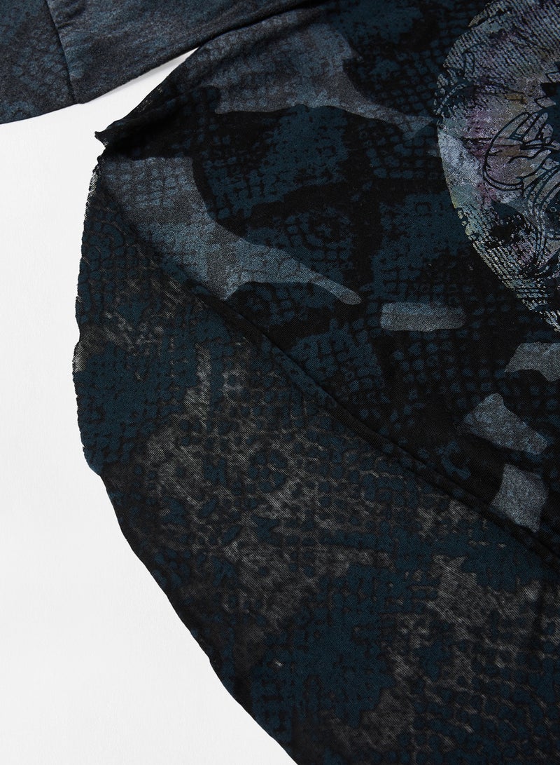 Aila Printed Three-Quarter Sleeve T-Shirt Black  - Image 4