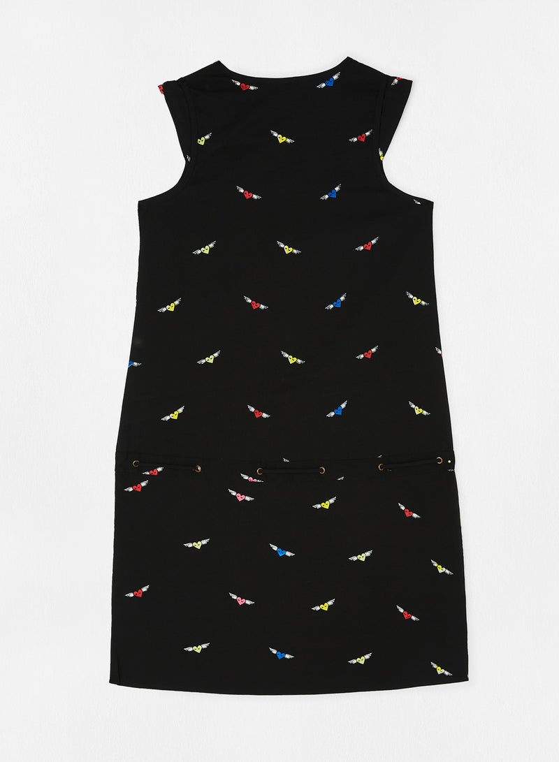 Aila Casual Stylish Prined V-Neck Mini Sleeveless Dress Black  - Image 2
