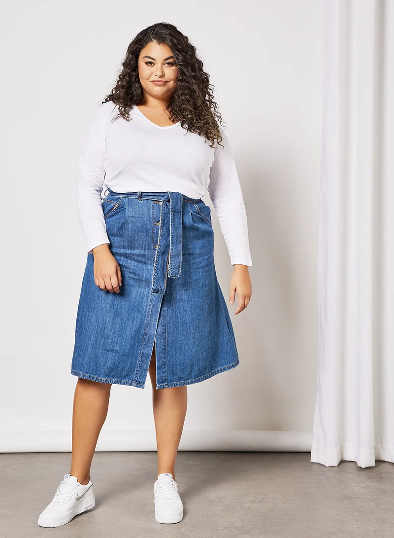 Violeta By Mango Plus Size Organic Cotton T-Shirt White