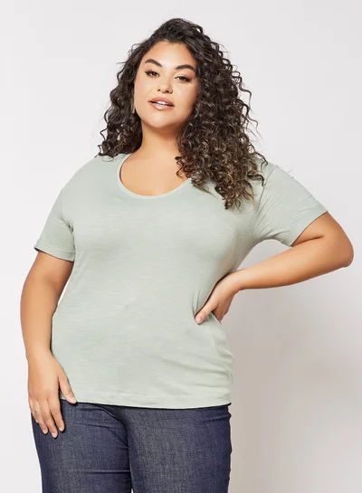 Violeta By Mango Plus Size Plain Top Offwhite