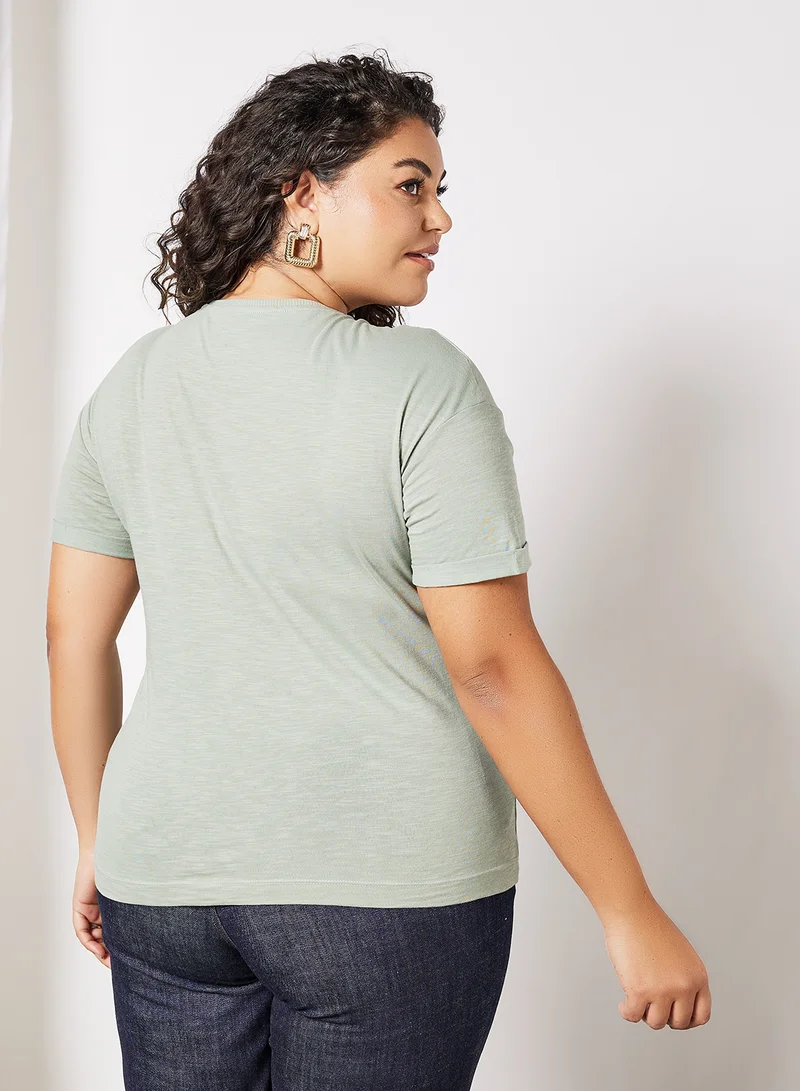 Violeta By Mango Plus Size Plain Top Offwhite