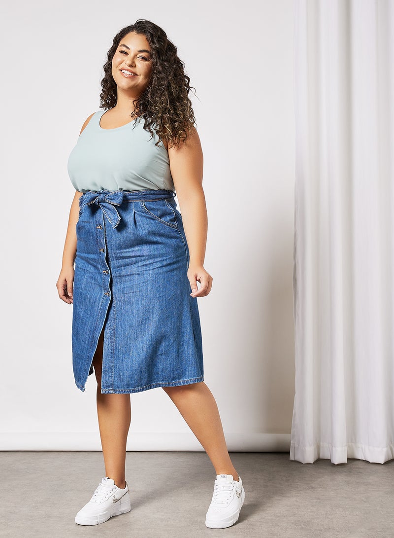 Violeta By Mango - Plus Size High-Waist Denim Skirt Mid Denim - Image 1