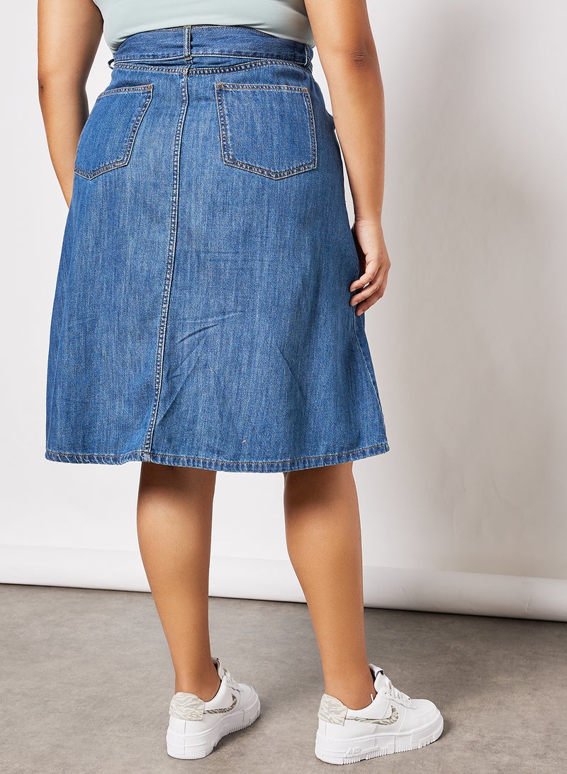 Violeta By Mango - Plus Size High-Waist Denim Skirt Mid Denim - Image 1