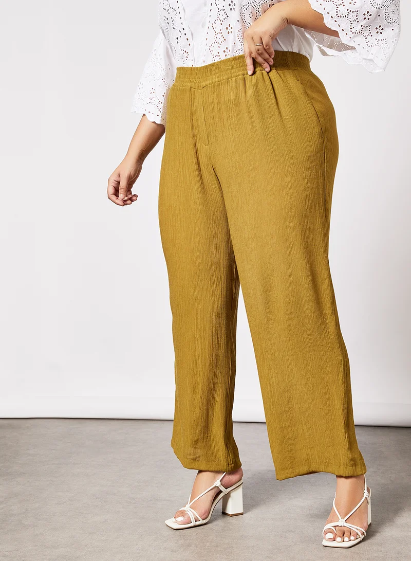 Violeta By Mango Plus Size Textured Straight Fit Pants