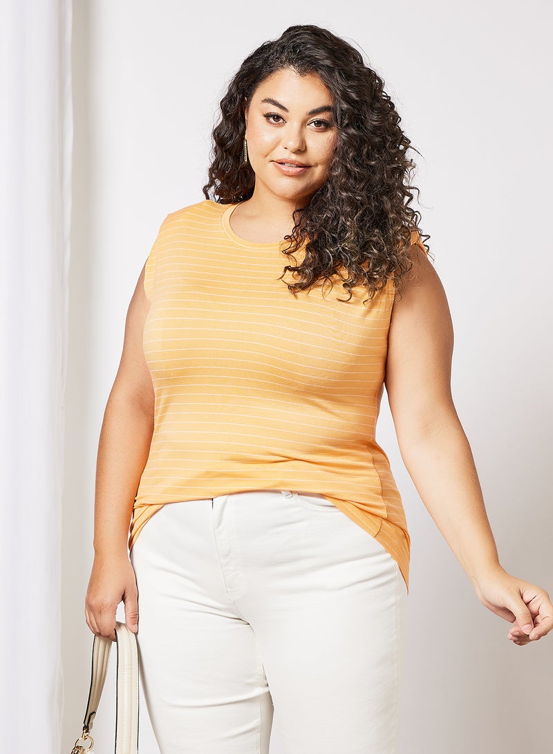 Violeta By Mango - Plus Size Padded Shoulder Top Orange - Image 1