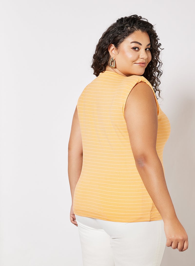 Violeta By Mango - Plus Size Padded Shoulder Top Orange - Image 1