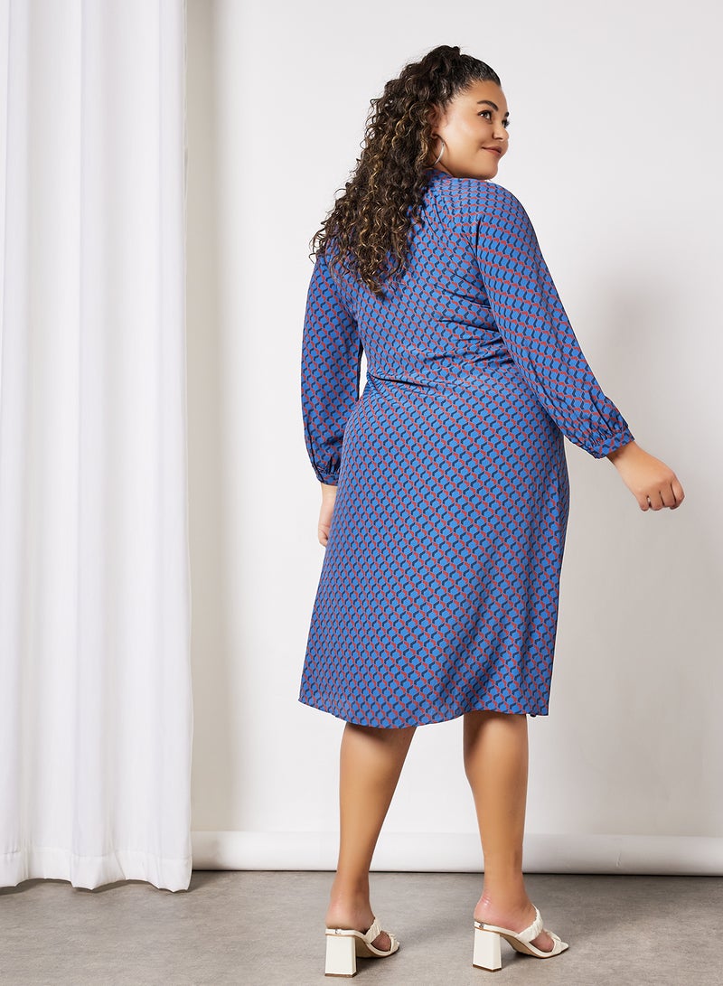 Violeta By Mango - Plus Size Mandarin Collar Dress Blueblack - Image 1