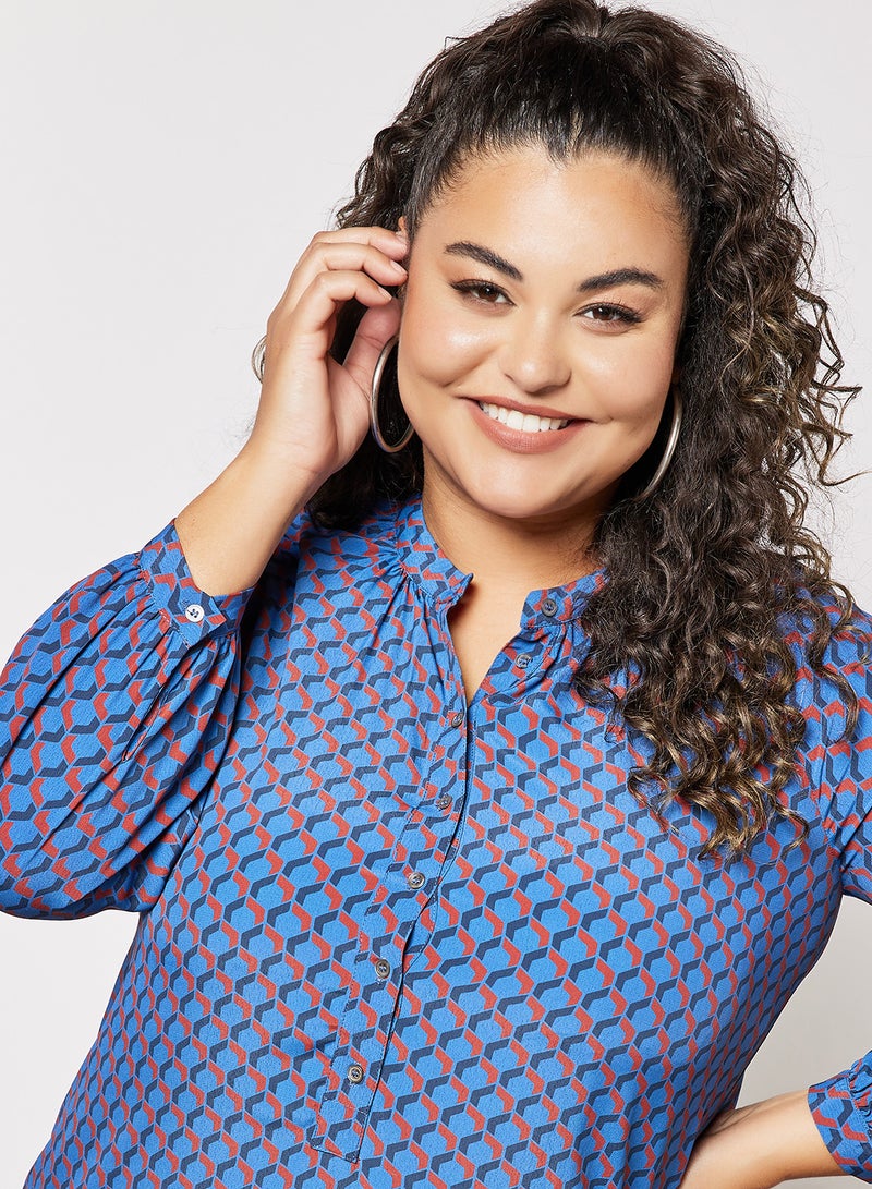 Violeta By Mango - Plus Size Mandarin Collar Dress Blueblack - Image 1