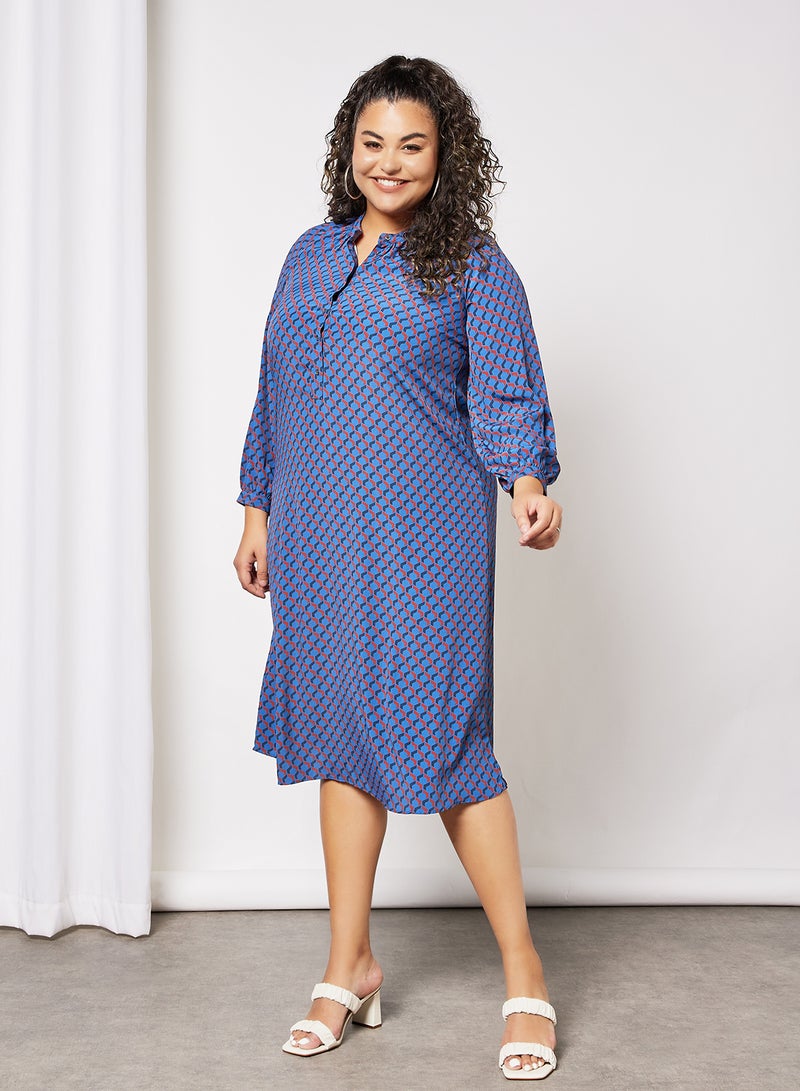 Violeta By Mango - Plus Size Mandarin Collar Dress Blueblack - Image 1