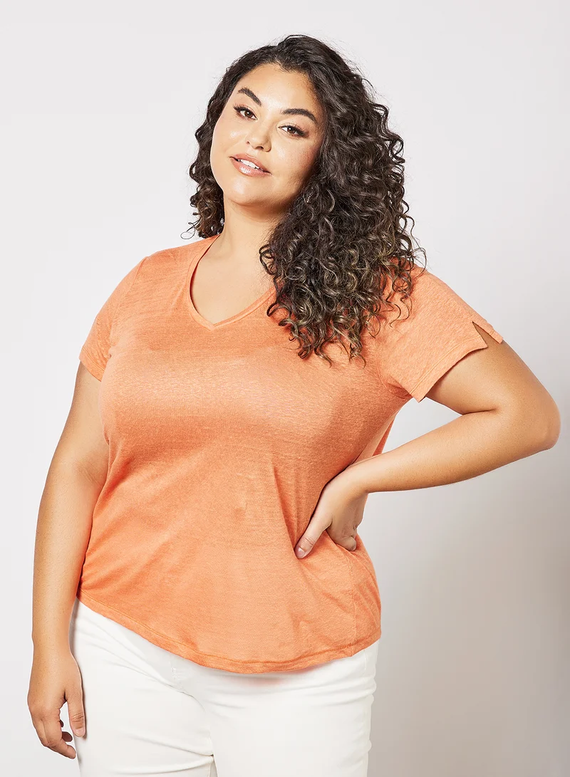 Violeta By Mango Plus Size Linen T-Shirt