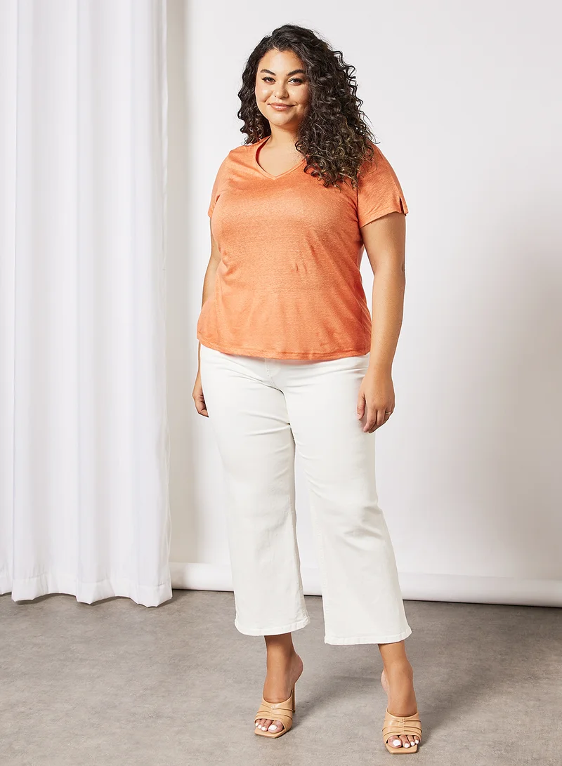 Violeta By Mango Plus Size Linen T-Shirt