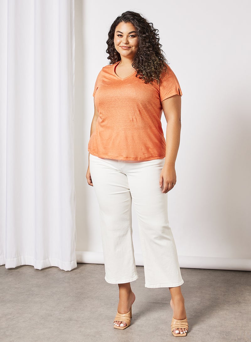 Violeta By Mango - Plus Size Linen T-Shirt Orange - Image 1