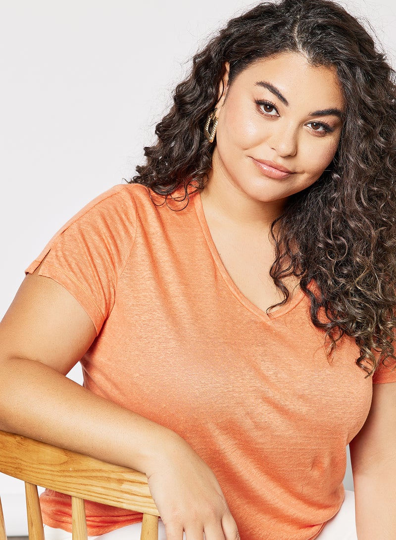 Violeta By Mango - Plus Size Linen T-Shirt Orange - Image 1