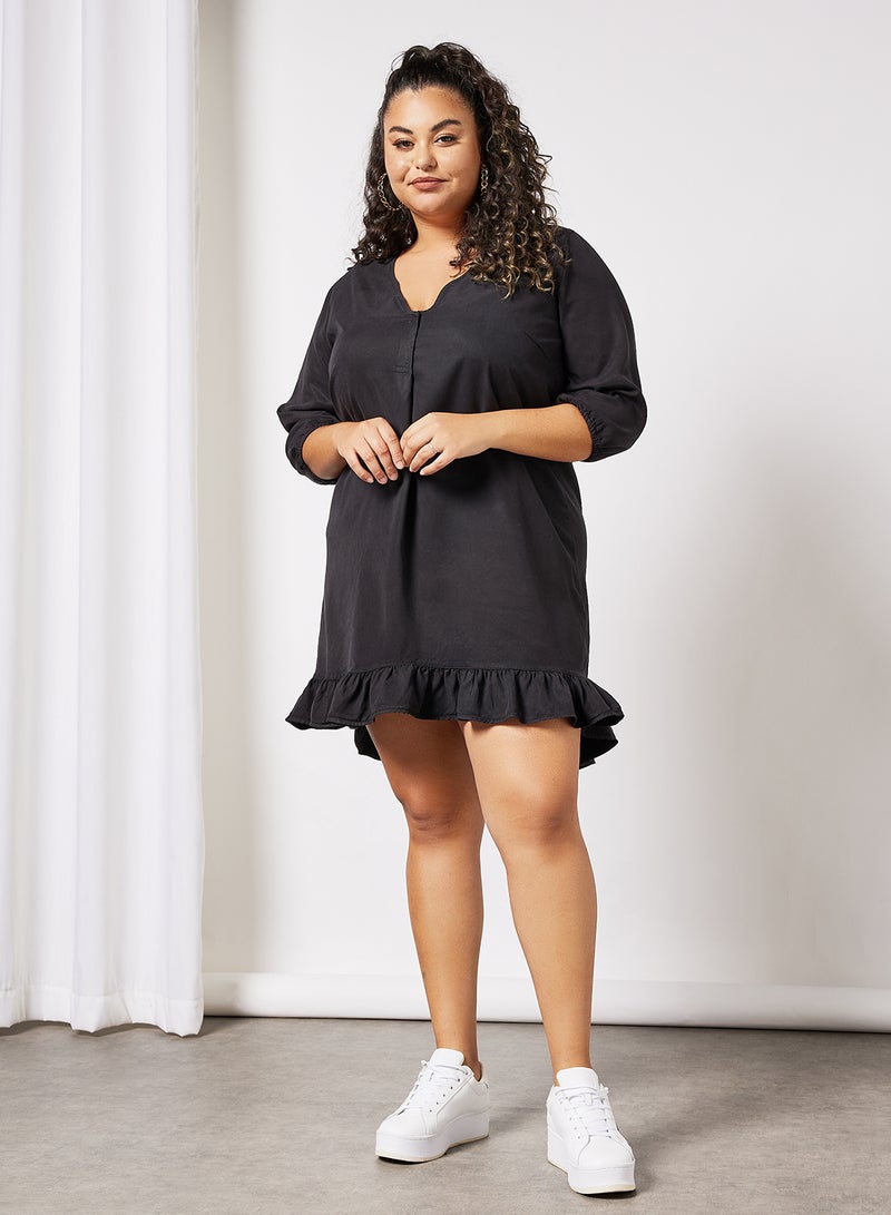 Violeta By Mango - Plus Size Frill Hem Dress Black - Image 1