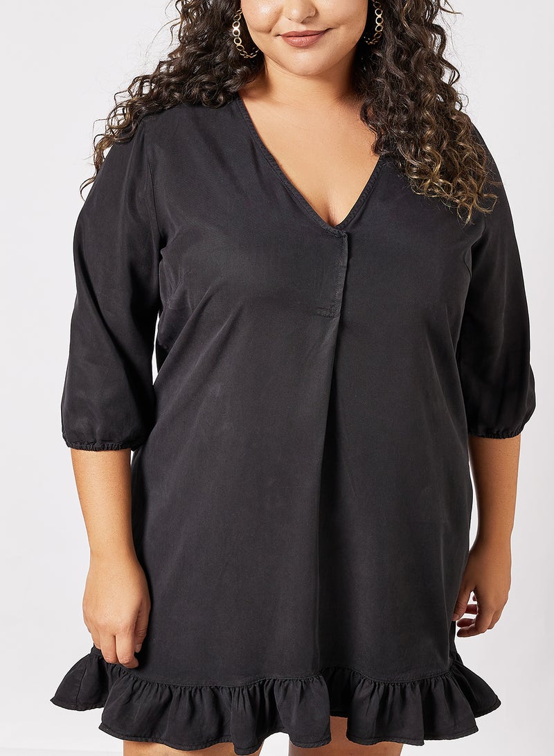 Violeta By Mango - Plus Size Frill Hem Dress Black - Image 1