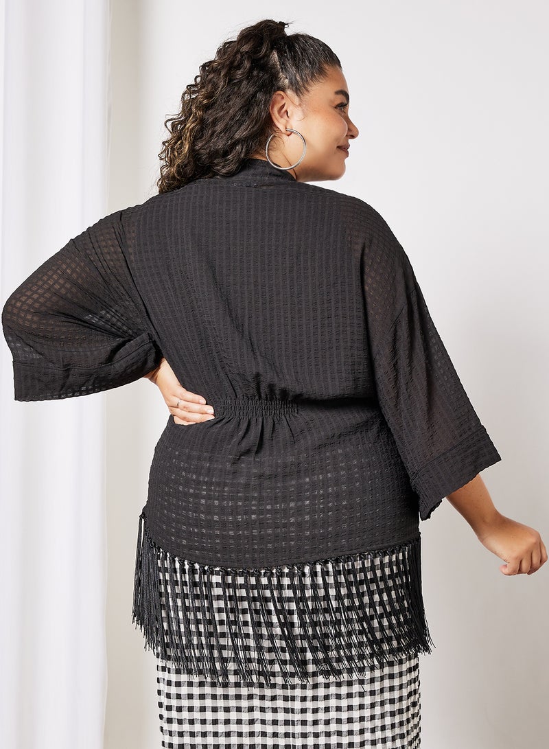 Plus Size Fringed Jacket Black