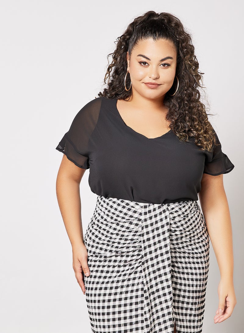 Violeta By Mango - Plus Size Ruffle Sleep Trim Top Black - Image 1