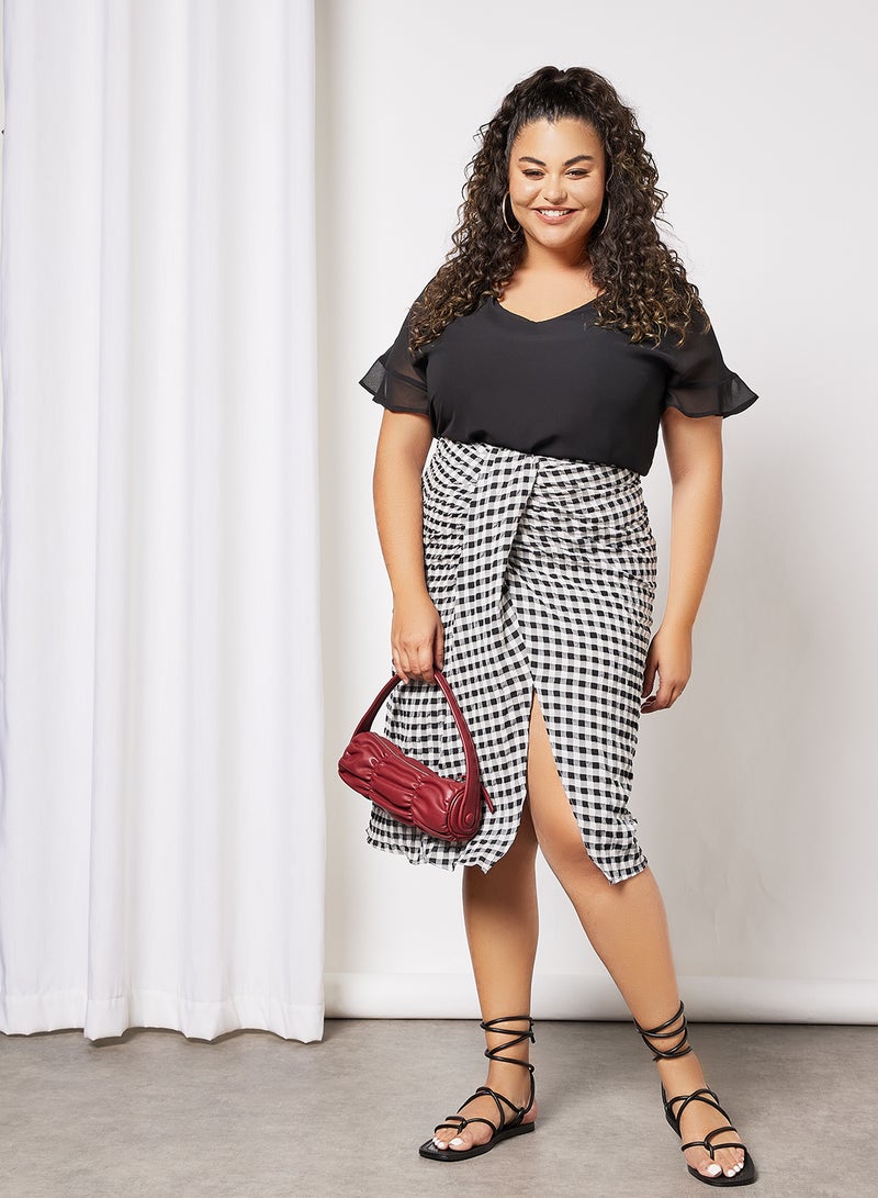 Violeta By Mango - Plus Size Ruffle Sleep Trim Top Black - Image 1