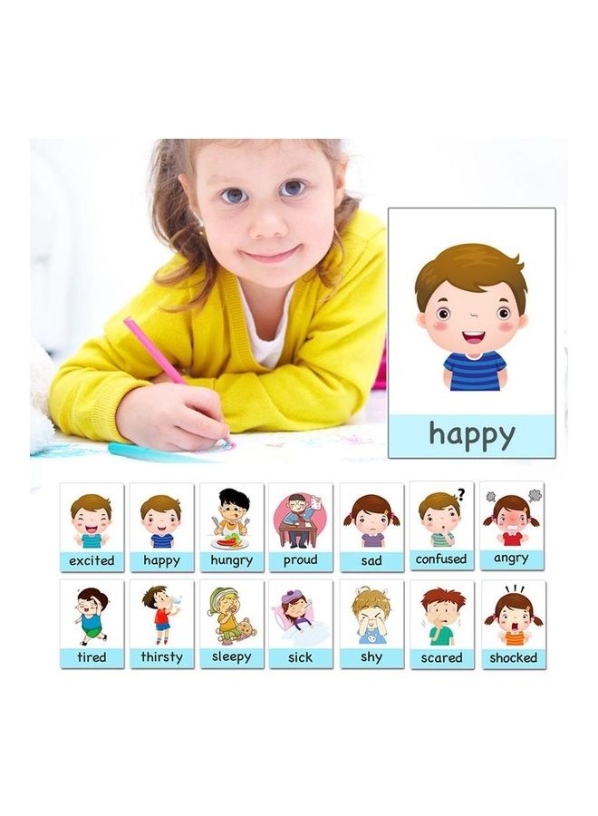 EHOME - 14-Piece Cartoon Emotional Expression English Words Cards 8 X 11cm - Image 1