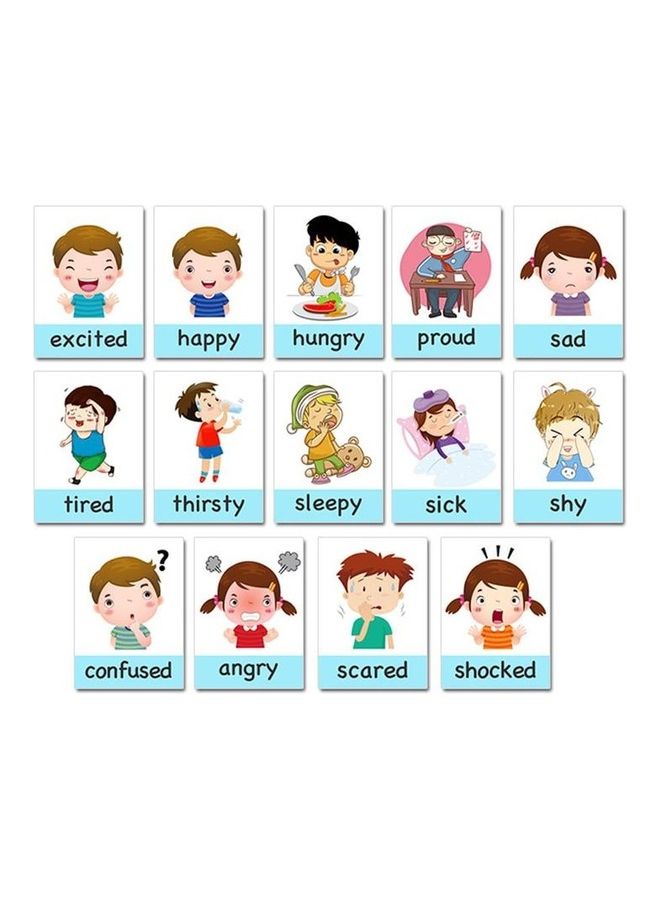 EHOME - 14-Piece Cartoon Emotional Expression English Words Cards 8 X 11cm - Image 1