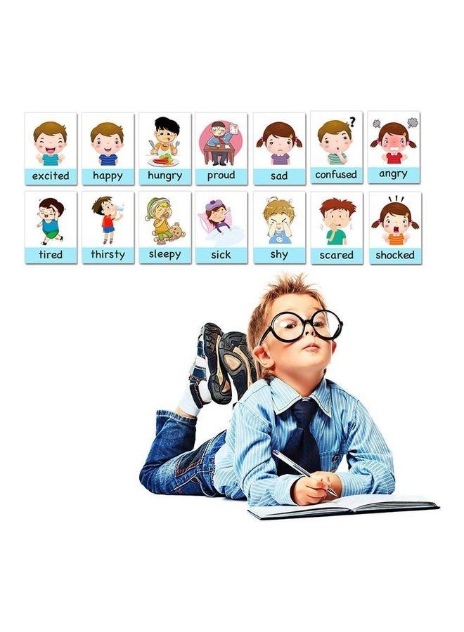 EHOME - 14-Piece Cartoon Emotional Expression English Words Cards 8 X 11cm - Image 1