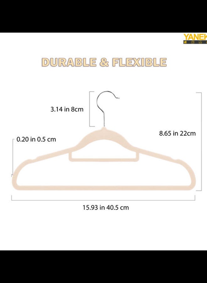YANEK - 50-Piece Non-Slip Velvet Cloth Hanger Set Beige - Image 1