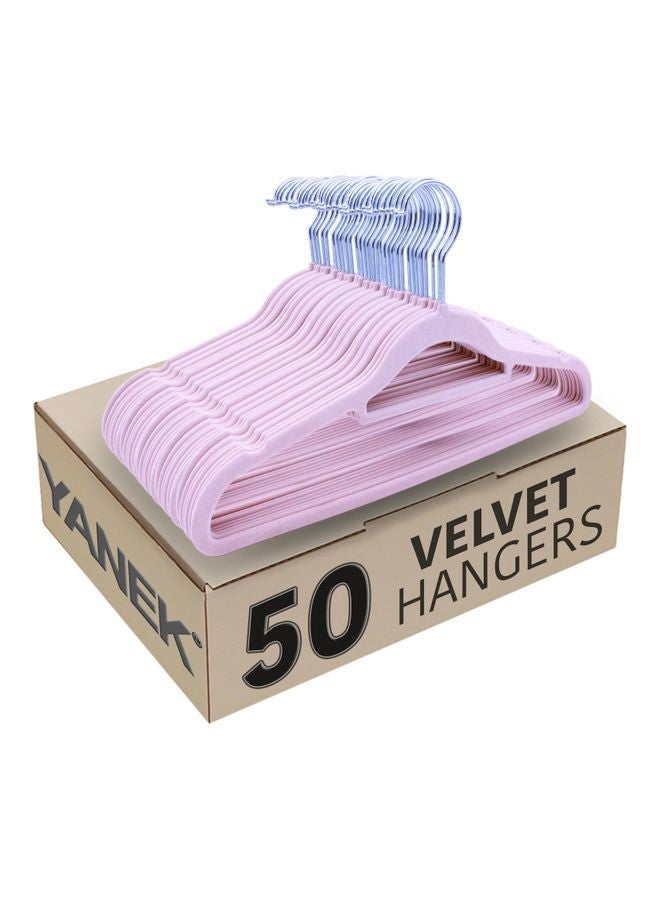 يانيك طقم علاقات ملابس مخملية غير منزلقة من 50 قطعة وردي - Image 1