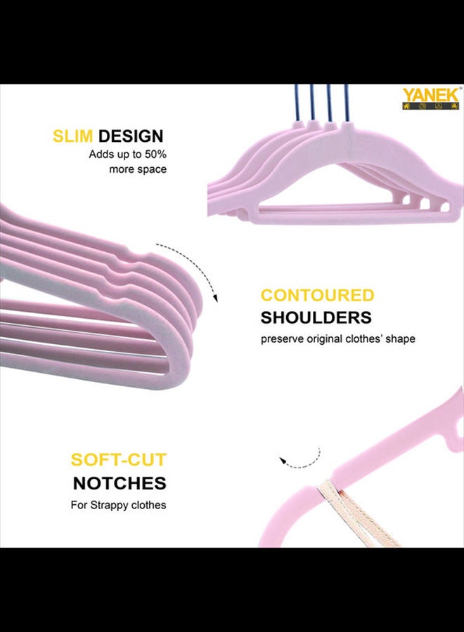 يانيك طقم علاقات ملابس مخملية غير منزلقة من 50 قطعة وردي - Image 2