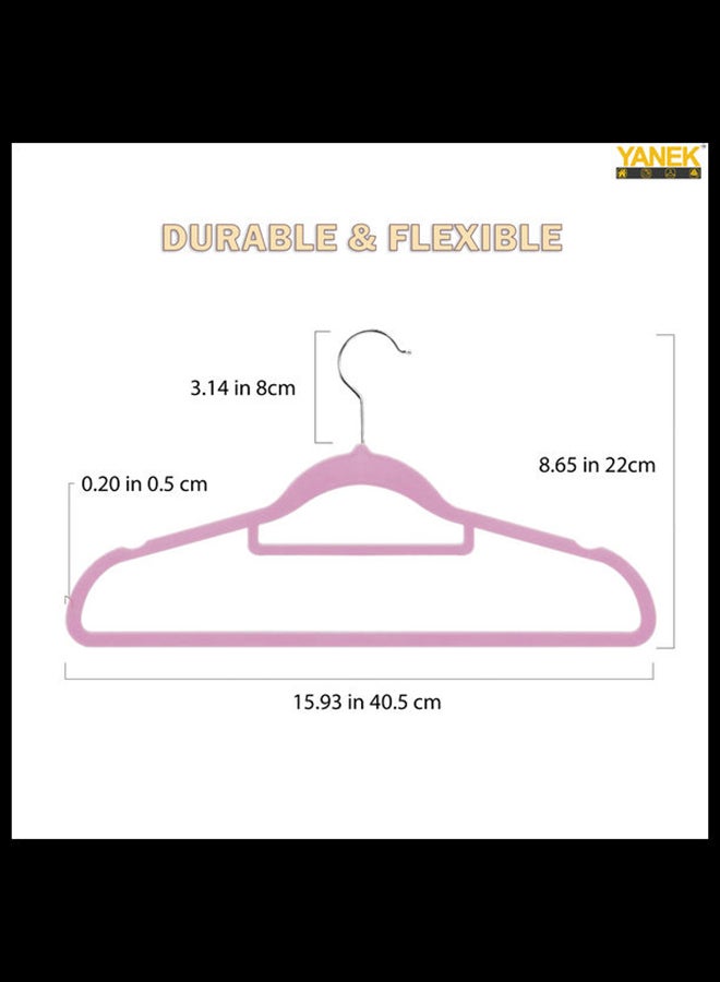 يانيك طقم علاقات ملابس مخملية غير منزلقة من 50 قطعة وردي - Image 5