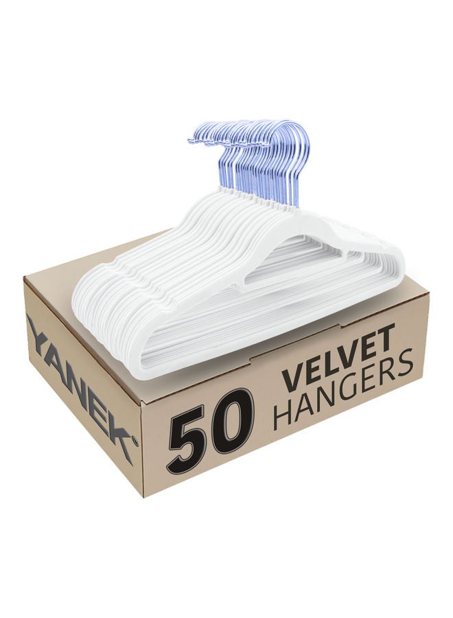 YANEK 50-Piece Non-Slip Velvet Cloth Hanger Set White 